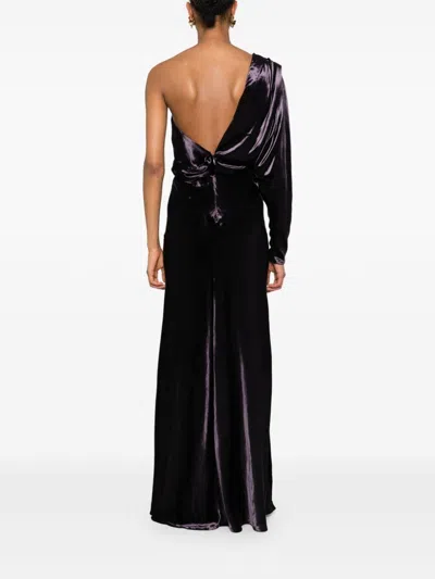 Zimmermann Illustration Asymmetric Satin One-shoulder Gown In Purple