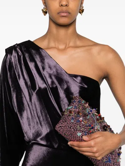 Zimmermann Illustration Asymmetric Satin One-shoulder Gown In Purple