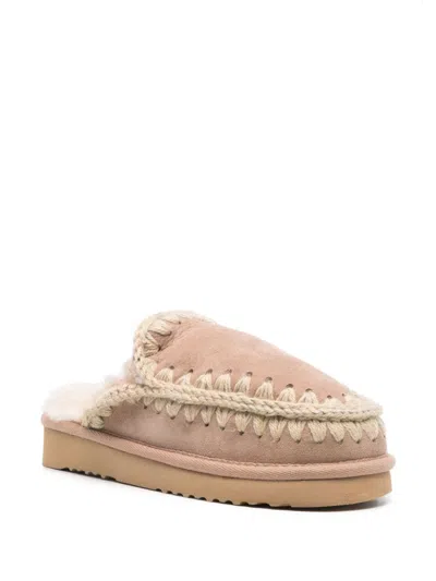 Mou Eskimo Stitching Slipper-mule In Camel Suede In Neutrals
