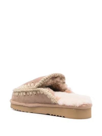 Mou Eskimo Stitching Slipper-mule In Camel Suede In Neutrals