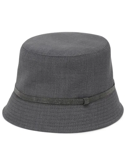 Brunello Cucinelli Monili Chain Detail Bucket Hat In Grey