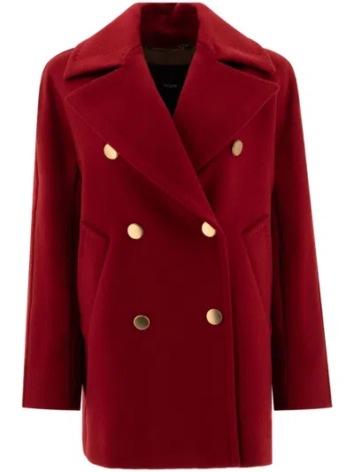 Max Mara Double-breasted Cashmere Coat Featuring Back Belt In Red