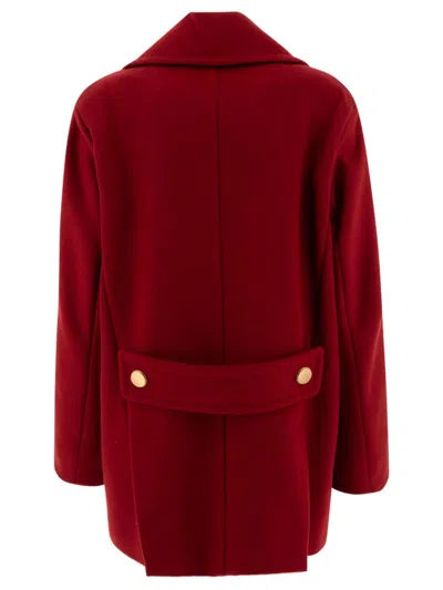 Max Mara Double-breasted Cashmere Coat Featuring Back Belt In Red