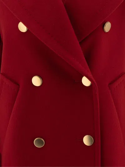 Max Mara Double-breasted Cashmere Coat Featuring Back Belt In Red
