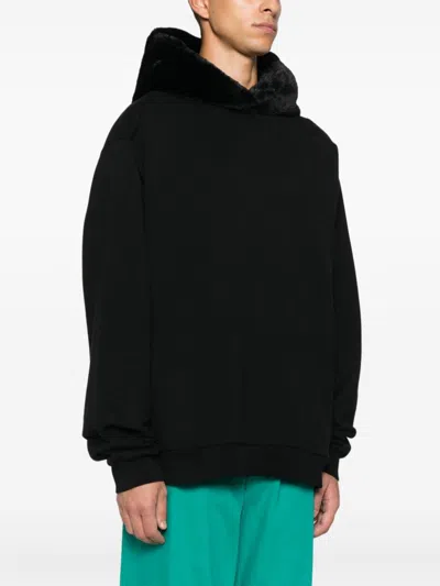 Marni Oversized Black Sweatshirt With Faux Fur-lined Hood In Black