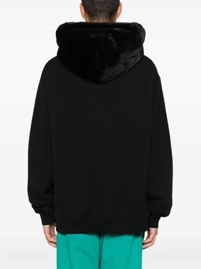 Marni Oversized Black Sweatshirt With Faux Fur-lined Hood In Black