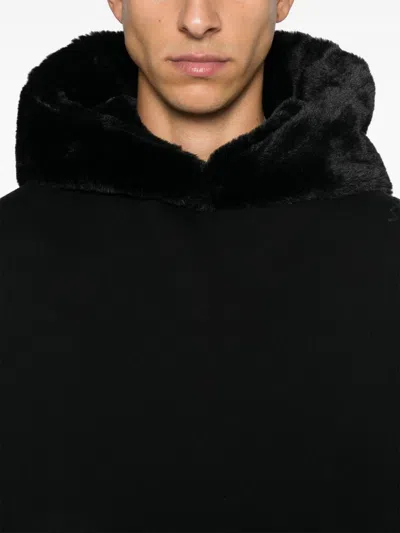 Marni Oversized Black Sweatshirt With Faux Fur-lined Hood In Black
