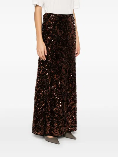 Ganni Sequinned Maxi Skirt In Brown