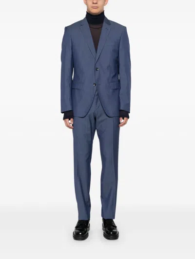 Shop Hugo Boss Herringbone Virgin Wool Suit In Blue