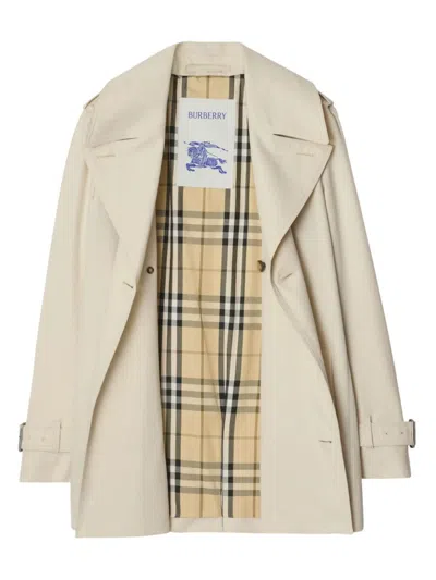 Burberry Belted Double-breasted Short Trench Coat In Neutrals