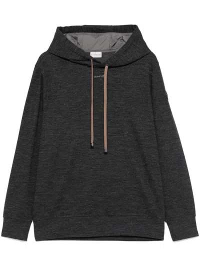 Shop Moncler Logo-print Hoodie In Grey