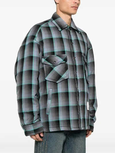 Miharayasuhiro Padded Shirt With Check Pattern And Chest Pockets In Blue