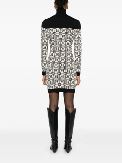 Elisabetta Franchi Jacquard-logo Turtleneck Mini Dress In Neutrals