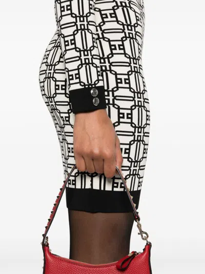 Elisabetta Franchi Jacquard-logo Turtleneck Mini Dress In Neutrals