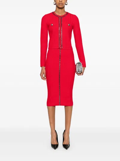 Elisabetta Franchi Chain Chevron High Waist Knee-length Skirts In Red