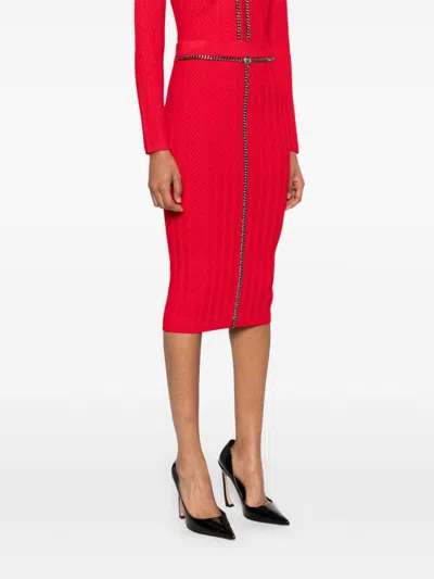 Elisabetta Franchi Chain Chevron High Waist Knee-length Skirts In Red