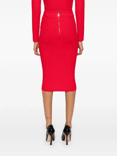 Elisabetta Franchi Chain Chevron High Waist Knee-length Skirts In Red