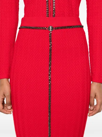 Elisabetta Franchi Chain Chevron High Waist Knee-length Skirts In Red
