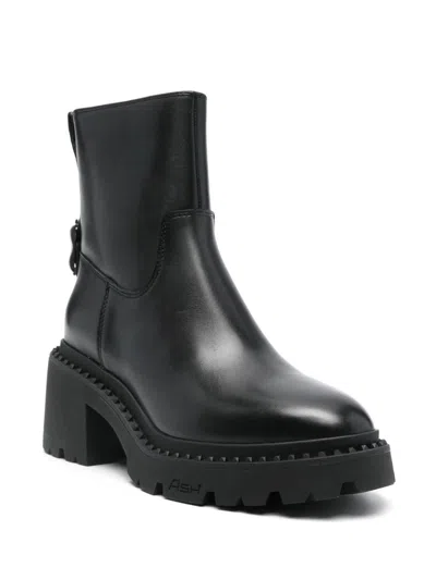 Ash Round Toe Buckled Boots In Black