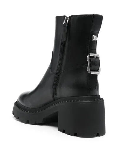 Ash Round Toe Buckled Boots In Black