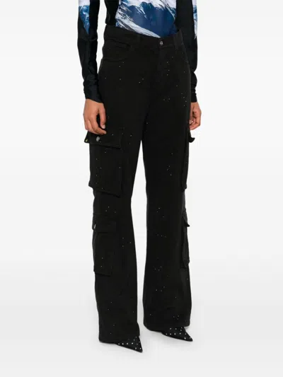 Barrow Rhinestone-embellished Cargo Jeans In Black