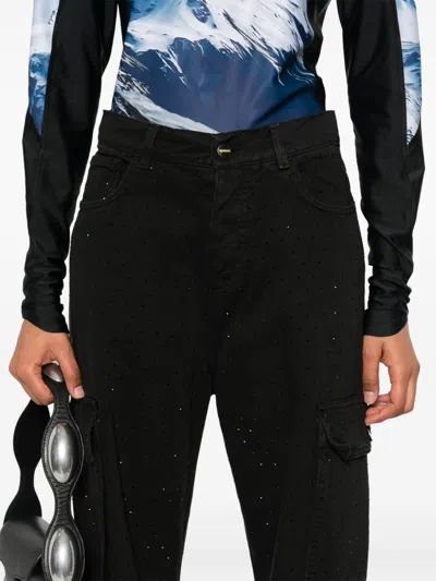 Barrow Rhinestone-embellished Cargo Jeans In Black