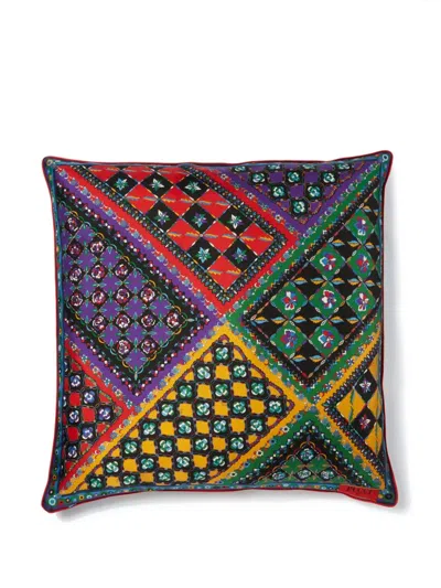 Pucci Patchwork-print Silk Cushion In Green