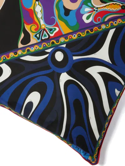 Pucci Patchwork-print Silk Cushion In Green