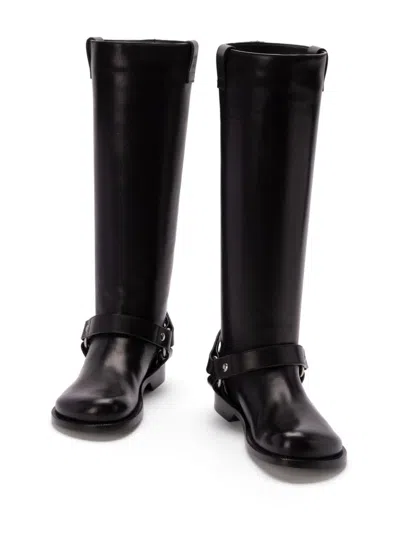 Loewe Leather Campo Biker Boots In Black