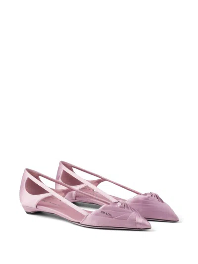 Prada Satin Ballerinas With Cut-out Design And Pointed Toe In Pink