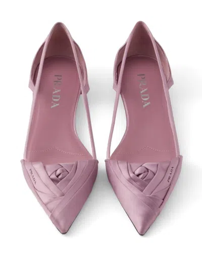 Prada Satin Ballerinas With Cut-out Design And Pointed Toe In Pink
