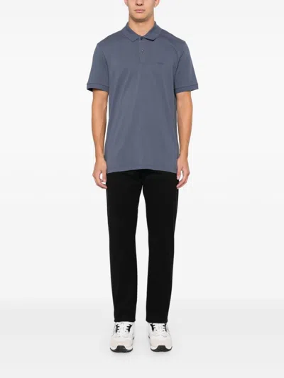 Hugo Boss Embroidered Logo Cotton Polo Shirt In Blue
