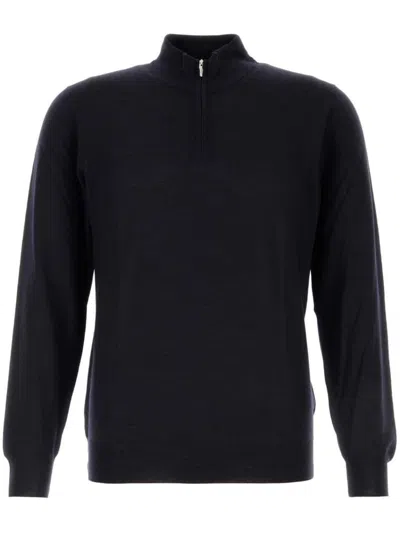 Fedeli Favonio - Zip Turtleneck Sweater In Cashmere In Blue