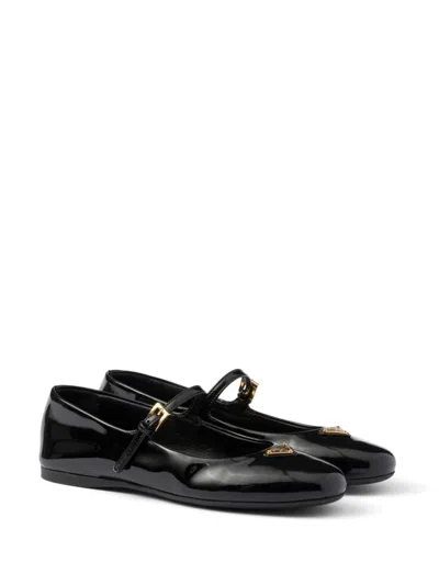 Shop Prada Leather Ballerina Shoes In Black