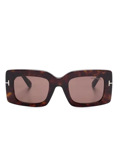 Tom Ford Brigitta Rectangle Acetate Sunglasses In Brown