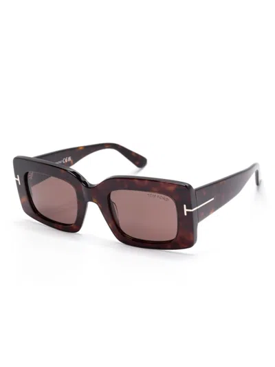 Tom Ford Brigitta Rectangle Acetate Sunglasses In Brown