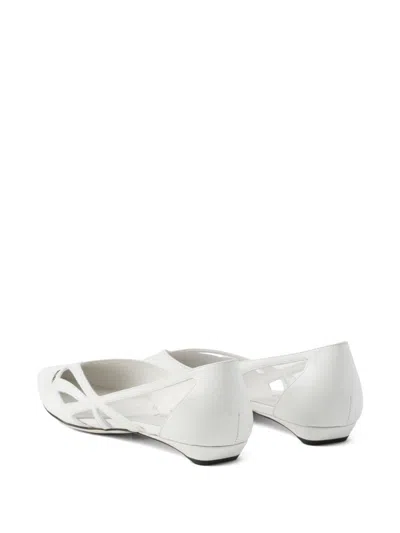 Prada Pointed Toe Cut-out Ballerina Shoes In White
