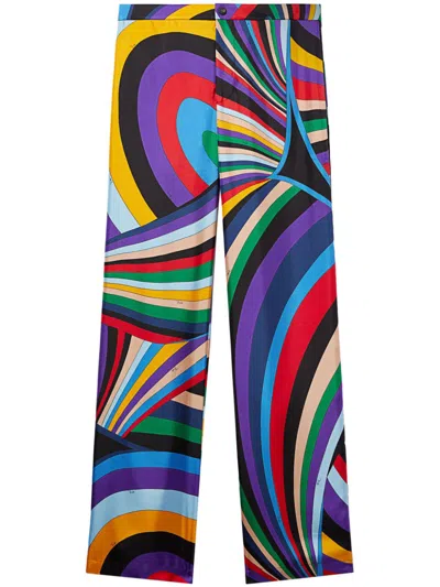 Pucci Iride-print Silk Trousers In Black