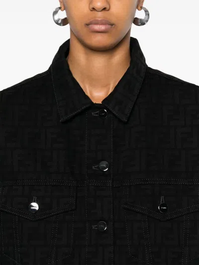 Fendi Ff Denim Jacket In Black