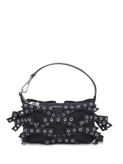 Ganni Navy Blue Bow Detailing Shoulder Bag In Blue