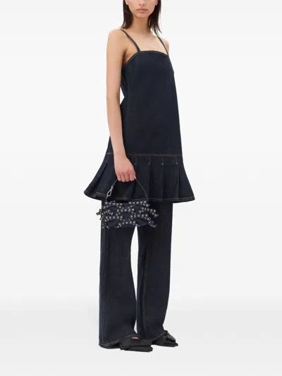 Ganni Navy Blue Bow Detailing Shoulder Bag In Blue