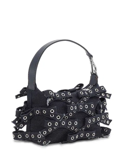 Ganni Navy Blue Bow Detailing Shoulder Bag In Blue