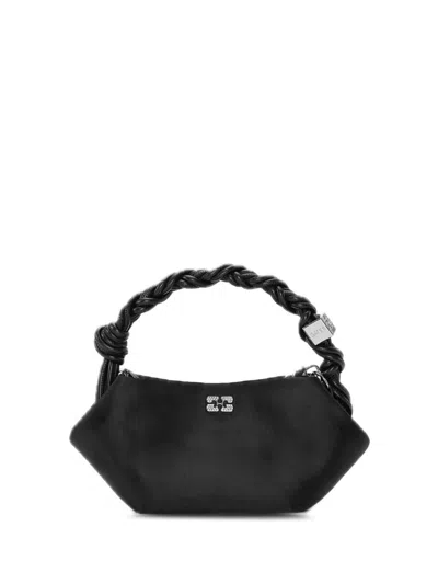 Ganni Geometric Braided Handle Bag With Detachable Chain Strap In Black
