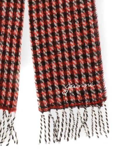Ganni Checked Scarf In Red