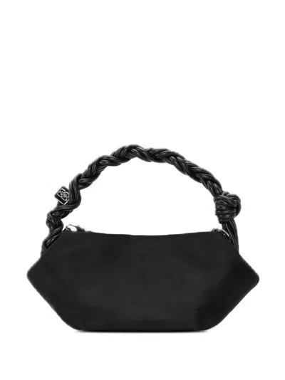 Ganni Geometric Braided Handle Bag With Detachable Chain Strap In Black