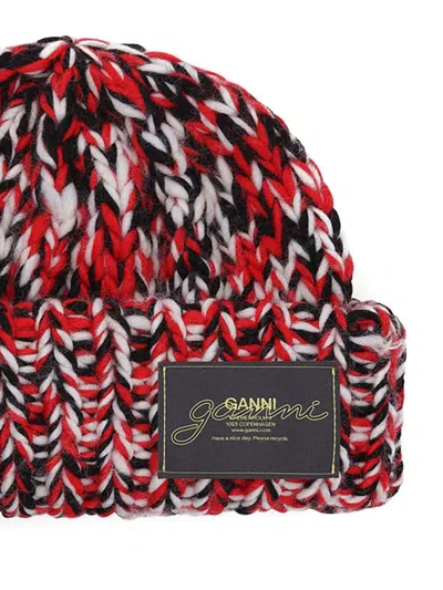 Ganni Crochet-knit Wool Beanie In Red