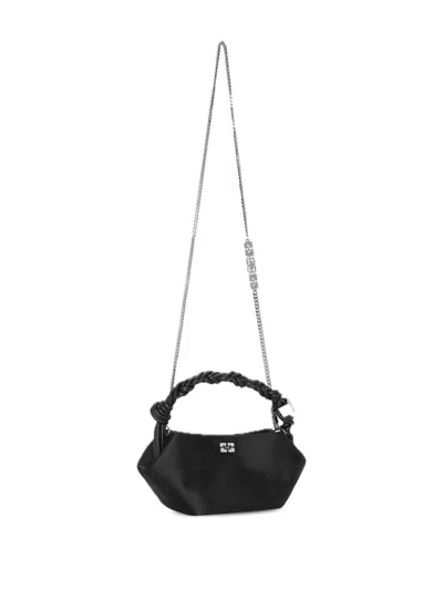 Ganni Geometric Braided Handle Bag With Detachable Chain Strap In Black