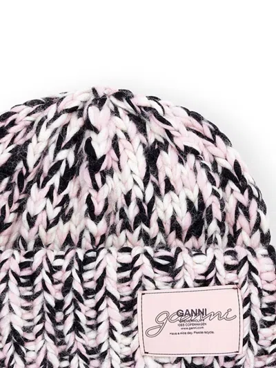 Ganni Crochet-knit Wool Beanie In Pink
