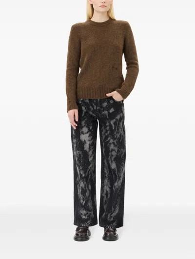 Ganni Brushed Long Sleeve Jumper In Brown