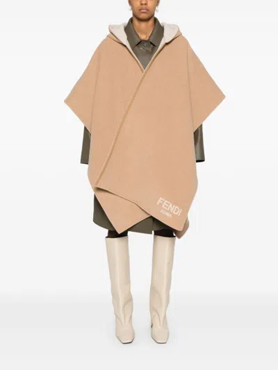 Shop Fendi Roma Poncho In Brown